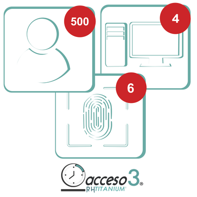 ACCESSPRO - [BAJO PEDIDO] Licencia para software de Tiempo & Asistencia compatible con SISTEMAS DE NOMINA / 500 Empleados / 6 Relojes checadores / 4 PC / Acceso3 - TITANIUM