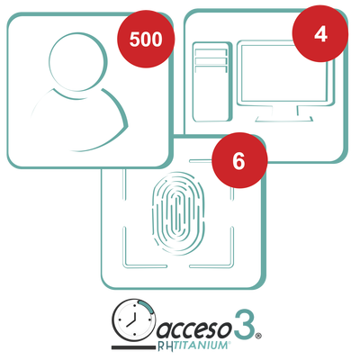 ACCESSPRO - [BAJO PEDIDO] Licencia para software de Tiempo & Asistencia compatible con SISTEMAS DE NOMINA / 500 Empleados / 6 Relojes checadores / 4 PC / Acceso3 - TITANIUM