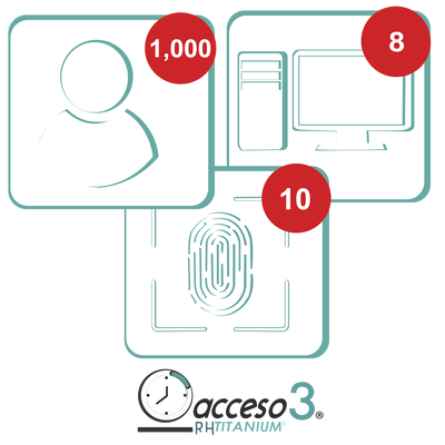 ACCESSPRO - [BAJO PEDIDO] Licencia para software de Tiempo & Asistencia compatible con SISTEMAS DE NOMINA / 1,000 Empleados / 10 Relojes checadores / 10 PC / Acceso3 - TITANIUM