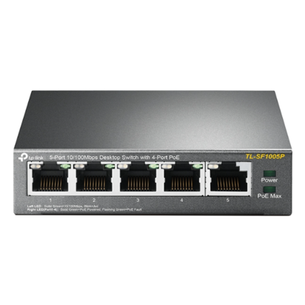 TP-LINK - Switch TP-Link 5-Port 10/100 Mbps Desktop 4-Port PoE 4× 10/100 Mbps PoE Ports 1× 10/100 Mbps Non-PoE Port