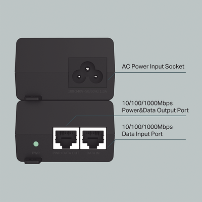 TP-LINK - Inyector PoE+ (30W) / Gigabit 802.3 af/at / 2 puertos 10/100/1000 Mbps / Plug and Play / Fuente alimientación Integrada