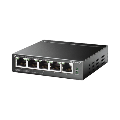 TP-LINK - Switch PoE No Administrable de Escritorio / 5 puertos 10/100 Mbps / 4 puertos PoE af / Presupuesto 41 W / Modo extensor PoE hasta 250 metros / Calidad video prioritaria