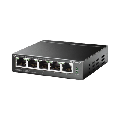 TP-LINK - Switch PoE No Administrable de Escritorio / 5 puertos 10/100 Mbps / 4 puertos PoE af / Presupuesto 41 W / Modo extensor PoE hasta 250 metros / Calidad video prioritaria