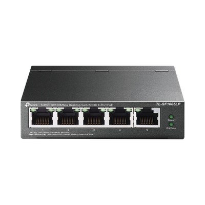 TP-LINK - Switch PoE No Administrable de Escritorio / 5 puertos 10/100 Mbps / 4 puertos PoE af / Presupuesto 41 W / Modo extensor PoE hasta 250 metros / Calidad video prioritaria