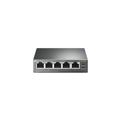 TP-LINK - Switch PoE no Administrable de escritorio / 5 puertos 10/100 Mbps / 4 puertos PoE af/at / Presupuesto 67 W / Modo Extensor hasta 250 m / Calidad video prioritaria