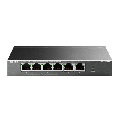 TP-LINK - Switch PoE no Administrable de escritorio / 6 puertos 10/100 Mbps / 4 puertos PoE af/at / Presupuesto 67 W / Modo Extensor hasta 250 m / Calidad video prioritaria