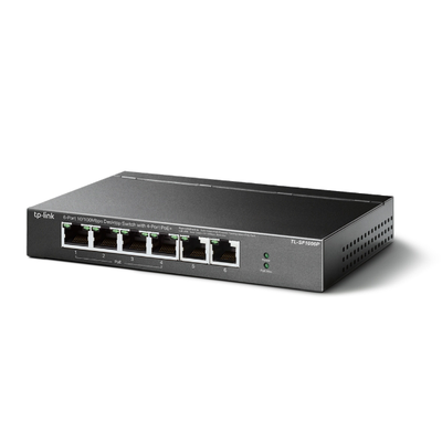 TP-LINK - Switch PoE no Administrable de escritorio / 6 puertos 10/100 Mbps / 4 puertos PoE af/at / Presupuesto 67 W / Modo Extensor hasta 250 m / Calidad video prioritaria