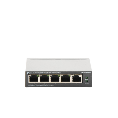 TP-LINK - Switch Escritorio No Administrable de 5 puertos 10/100/1000 Mbps / Con 4 puertos PoE 802.3af/at de hasta 65 W / PoE Extendido hasta 250 metros