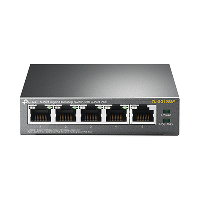 TP-LINK - Switch Escritorio No Administrable de 5 puertos 10/100/1000 Mbps / Con 4 puertos PoE 802.3af/at de hasta 65 W / PoE Extendido hasta 250 metros
