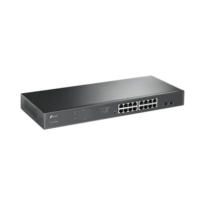 TP-LINK - Switch JetStream de 16 puertos 10/100/1000Mbps y PoE af/at, 2 puertos SFP hasta 192W.