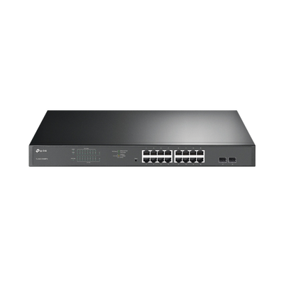 TP-LINK - Switch JetStream de 16 puertos 10/100/1000Mbps y PoE af/at, 2 puertos SFP hasta 192W.