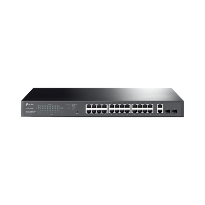 TP-LINK - Switch PoE Administrable 24 puertos 10/100/1000 Mbps / 2 puertos SFP / 24 puertos PoE af/at / Presupuesto PoE 250W /