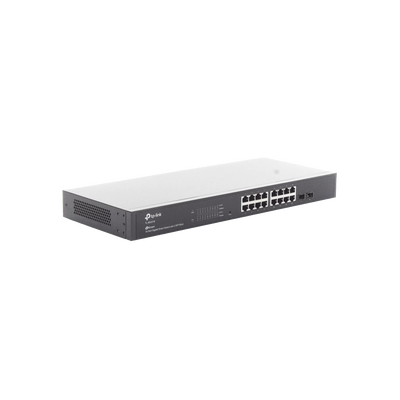 TP-LINK - Switch Omada SDN Administrable / 16 puertos Gigabit y 2 puertos SFP / Funciones sFlow, QinQ y QoS / Administración centralizada OMADA