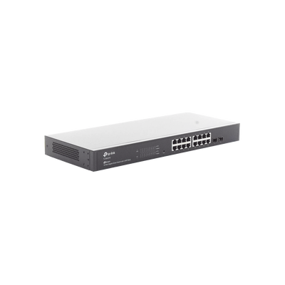TP-LINK - Switch Omada SDN Administrable / 16 puertos Gigabit y 2 puertos SFP / Funciones sFlow, QinQ y QoS / Administración centralizada OMADA