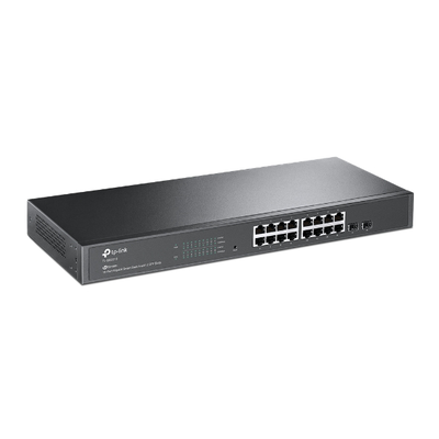TP-LINK - Switch Omada SDN Administrable / 16 puertos Gigabit y 2 puertos SFP / Funciones sFlow, QinQ y QoS / Administración centralizada OMADA