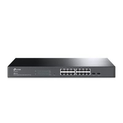 TP-LINK - Switch Omada SDN Administrable / 16 puertos Gigabit y 2 puertos SFP / Funciones sFlow, QinQ y QoS / Administración centralizada OMADA