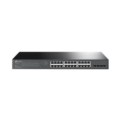 TP-LINK - Switch PoE JetStream SDN Administrable 24 puertos 10/100/1000 Mbps + 4 puertos SFP, 24 puertos PoE, 250W, administración centralizada OMADA SDN