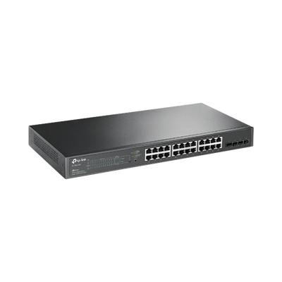 TP-LINK - Switch PoE JetStream SDN Administrable 24 puertos 10/100/1000 Mbps + 4 puertos SFP, 24 puertos PoE, 250W, administración centralizada OMADA SDN