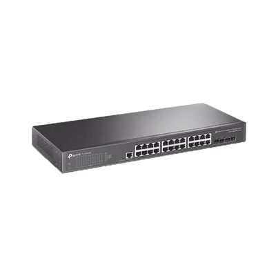TP-LINK - Switch Omada SDN Administrable / 24 puertos Gigabit y 4 puertos SFP+ / Funciones sFlow, QinQ y QoS / Administración centralizada OMADA