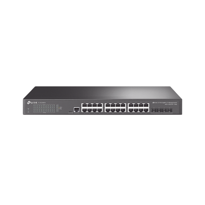 TP-LINK - Switch Omada SDN Administrable / 24 puertos Gigabit y 4 puertos SFP+ / Funciones sFlow, QinQ y QoS / Administración centralizada OMADA