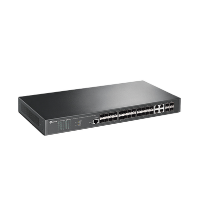 TP-LINK - Switch de Fibra Óptica L2+ Omada / 24 puertos SFP 1GE / 4 Puertos Combinados SFP+/RJ45 Gigabit / 2 Puertos Consola RJ45|micro-SUB / Administración Centralizada Omada o Stand-Alone / Compatile con IPv6 /  Multicast IGMP