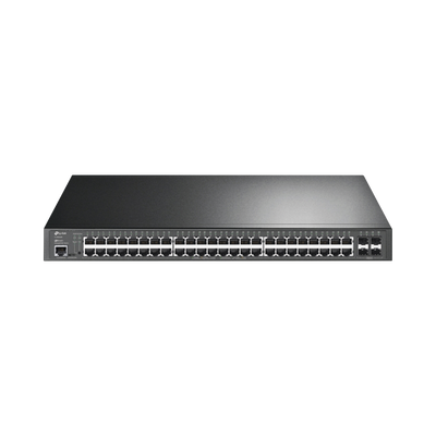 TP-LINK - Switch L2+ Omada PoE+ / 48 Puertos PoE+ 10/100/1000 Mbps / 4 Puertos SFP 1G / 2 Puertos Consola (RJ45 y microUSB) / Administración Centralizada Omada o Stand-Alone / Multicast IGMP / Calidad de Servicio / Presupuesto PoE 384W / Montaje en Rack
