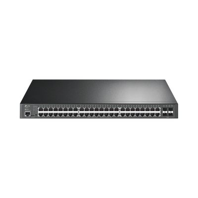TP-LINK - Switch L2+ Omada PoE+ / 48 Puertos PoE+ 10/100/1000 Mbps / 4 Puertos SFP 1G / 2 Puertos Consola (RJ45 y microUSB) / Administración Centralizada Omada o Stand-Alone / Multicast IGMP / Calidad de Servicio / Presupuesto PoE 384W / Montaje en Rack
