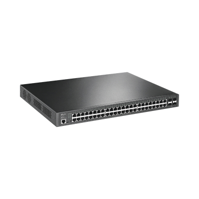 TP-LINK - Switch L2+ Omada PoE+ / 48 Puertos PoE+ 10/100/1000 Mbps / 4 Puertos SFP 1G / 2 Puertos Consola (RJ45 y microUSB) / Administración Centralizada Omada o Stand-Alone / Multicast IGMP / Calidad de Servicio / Presupuesto PoE 384W / Montaje en Rack