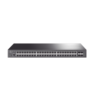 TP-LINK - Switch Omada SDN Administrable / 48 puertos Gigabit y 4 puertos SFP+ / Funciones sFlow, QinQ y QoS / Administración centralizada OMADA