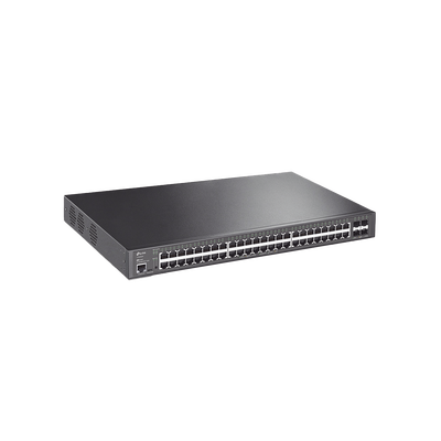 TP-LINK - Switch L2+ Omada PoE+ / 48 Puertos PoE+ 10/100/1000 Mbps / 4 Puertos SFP+ 10G / 2 Puertos Consola (RJ45 y microUSB) / Administración Centralizada Omada o Stand-Alone / Multicast IGMP / Calidad de Servicio / Presupuesto PoE 500W / Montaje en Rack