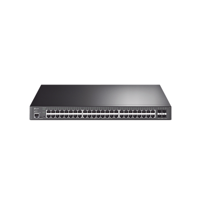 TP-LINK - Switch L2+ Omada PoE+ / 48 Puertos PoE+ 10/100/1000 Mbps / 4 Puertos SFP+ 10G / 2 Puertos Consola (RJ45 y microUSB) / Administración Centralizada Omada o Stand-Alone / Multicast IGMP / Calidad de Servicio / Presupuesto PoE 500W / Montaje en Rack