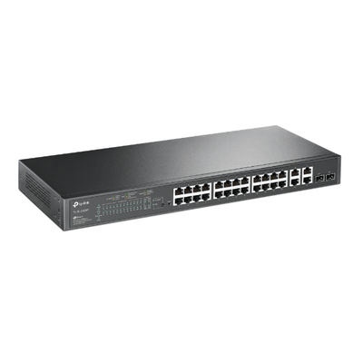 TP-LINK - Switch PoE+ JetStream SDN Administrable 24 puertos 10/100 Mbps + 2 puertos 10/100/1000 Mbps (Uplink) + 2 puertos SFP (combo 2 RJ45 10/100/1000 Mbps), 250W, administración centralizada OMADA SDN