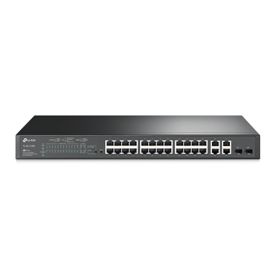 TP-LINK - Switch PoE+ JetStream SDN Administrable 24 puertos 10/100 Mbps + 2 puertos 10/100/1000 Mbps (Uplink) + 2 puertos SFP (combo 2 RJ45 10/100/1000 Mbps), 250W, administración centralizada OMADA SDN