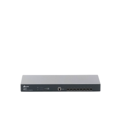 TP-LINK - Switch Fibra Óptica L2+ Omada / 8 Puertos SFP+ 10G /  2 Puertos Consola (RJ45 y micro-USB) / Administración Centralizada Omada o Stand-Alone / Multicast IGMP / Calidad de Servicio / Montaje en Rack / Silencioso (sin ventiladores)