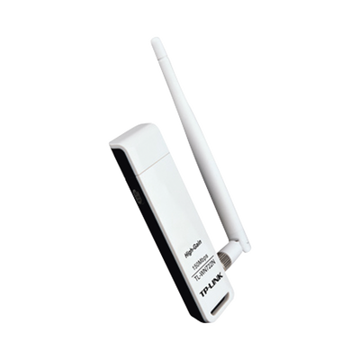 TP-LINK - Adaptador USB inalámbrico de alta ganancia N 150 Mbps 2.4 GHz con 1 antena desmontable de 4dBi
