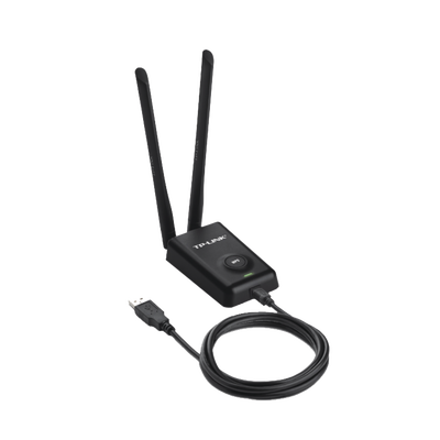 TP-LINK - Adaptador de alta potencia USB  inalámbrico/ WiFi N 300 Mbps / Frecuencia de 2.4 GHz / 2 Antenas Externas de 5 dBi / Compatibilidad Windows y Linux