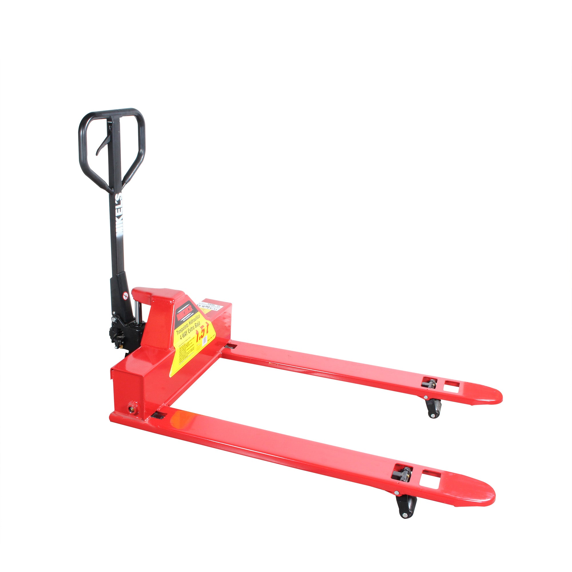Patín hidráulico transpaleta con ruedas de nylon, extra baja 4 way (1.5 ton)