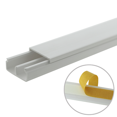 THORSMAN - Canaleta blanca de PVC auto extinguible, con división, 20 x 10 mm, tramo 6 pies, con cinta adhesiva (5101-21252)