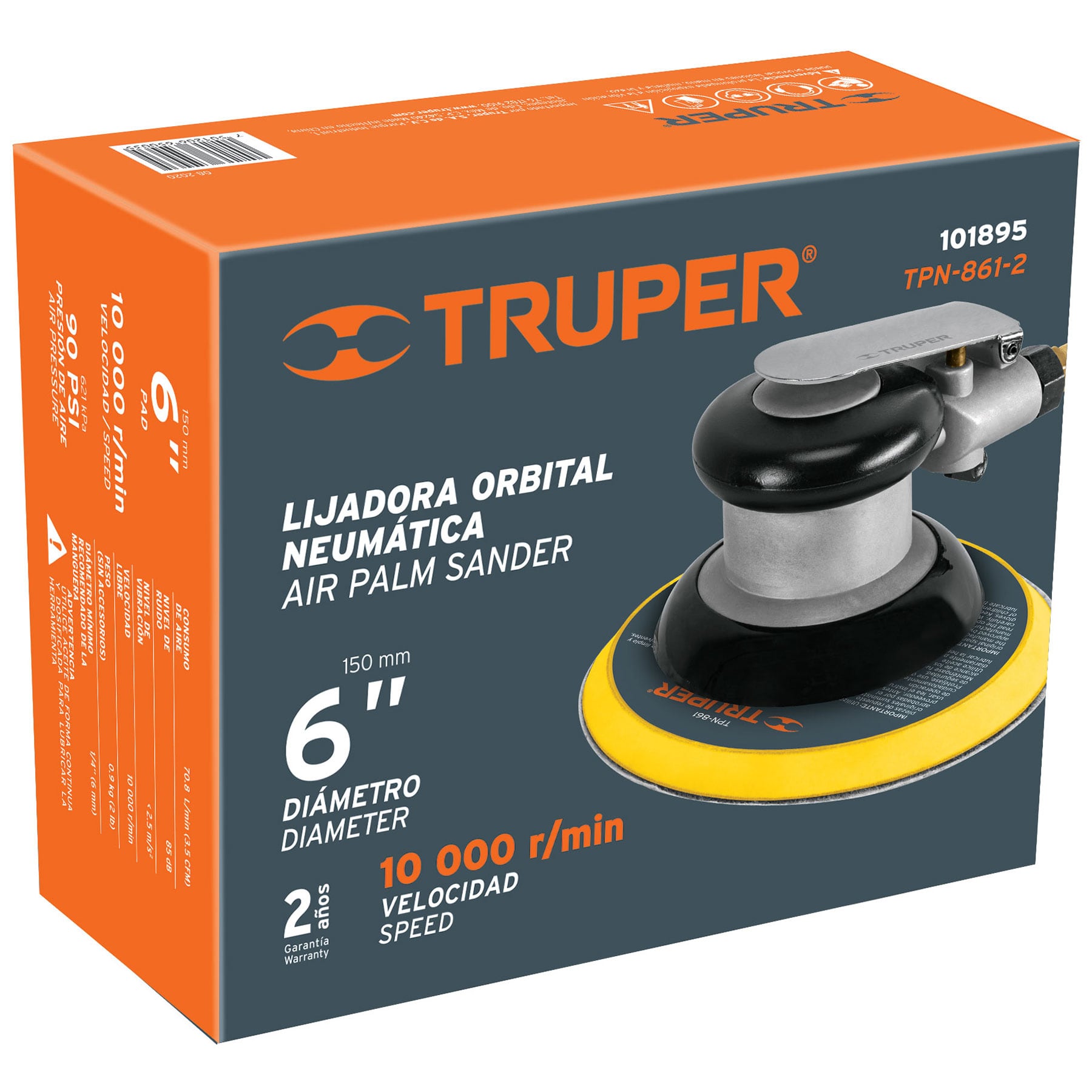 Lijadora orbital neumatica industrial 6', Truper