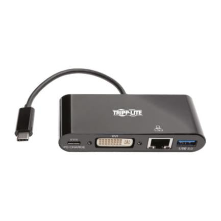 TRIPP-LITE - Adaptador Multipuerto Tripp Lite USB-C/Dvi/USB-A/GbE Carga PD Color Negro