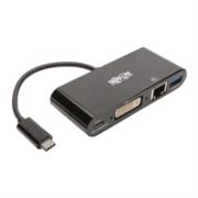 TRIPP-LITE - Adaptador Multipuerto Tripp Lite USB-C/Dvi/USB-A/GbE Carga PD Color Negro