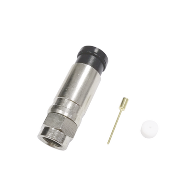 EPCOM TITANIUM - Conector F Macho de Compresión Axial con Borne Negro para instalar en Cable Coaxial RG-11, 75 Ohm, Bronce-Niquelado.
