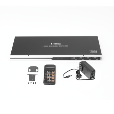 EPCOM TITANIUM - MATRICIAL 4 x 4 / 4 Entradas y 4 Salidas en HDMI /  4K × 2K @ 60Hz / 18Gbps / HDMI 2.0 / HDCP 2.2 / 3D / Conmutación por Botón, RS232 o Control Remoto / IDEAL PARA CENTROS DE MONITOREO, COMPARACION Y ANALISIS.