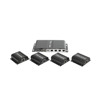 EPCOM TITANIUM - Kit Divisor y Extensor HDMI (Extender Splitter)  / Divide 1 Fuente HDMI a 4 Pantallas / Extiende la señal HDMI hasta 40 m / Resolución 1080P @ 60 Hz / Cat 6/6a/7 / Cero Latencia / Salida Loop en el Tx / IR / Alimente solo el Tx (PoC).