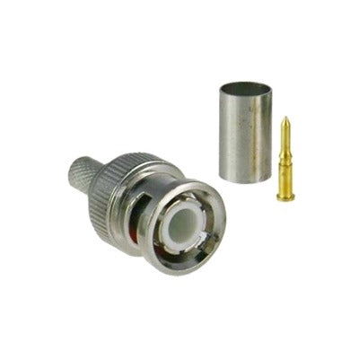 EPCOM TITANIUM - Conector BNC macho para 75 Ohm, de 3 piezas en línea, anillo plegable para cable RG-59/U en aplicación de CCTV, Níquel/ Oro/ Teflón.