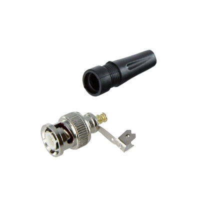 EPCOM TITANIUM - Conector BNC macho en 75 Ohm, para cable coaxial RG-59 / Con base de alivio negra de PVC, Níquel/ Oro/ PTFE.