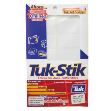 TUK - Etiquetas Adhesivas Tuk A-20 Auto-Adheribles Color Blanco c/20 Hojas