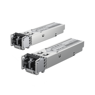 UBIQUITI - UFiber Módulo SFP, transceptor MiniGibic MultiModo 1.25 Gbps, distancia 550m, conectores LC, paquete de 2 piezas