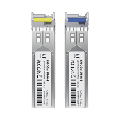 UBIQUITI - UFiber Módulo SFP, transceptor MiniGibic MonoModo 1.25 Gbps, distancia 3km, Simplex, un conector LC, incluye 2 tranceptores