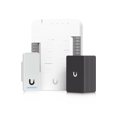 UBIQUITI - UniFi Access Kit de Inicio Gen 2, Incluye Hub para conexiones, lector NFC y movimiento / 10 tarjetas de acceso / sistema completo para abrir una puerta